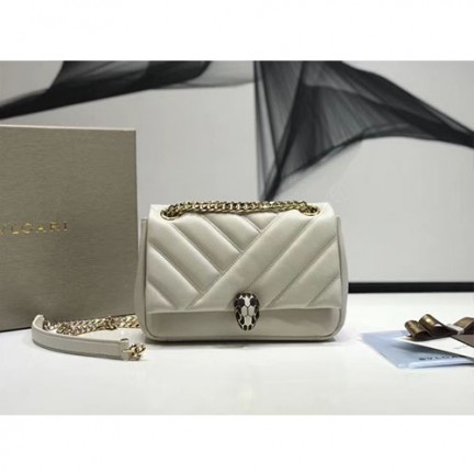 Bvlgari Serpenti Cabochon Leather Shoulder Bag- White 287993